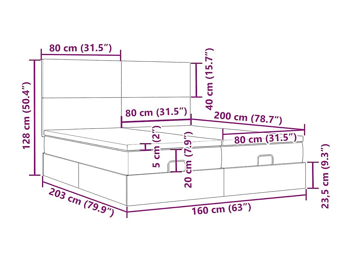 Cadre de lit ottoman avec matelas bleu foncé 160x200 cm velours