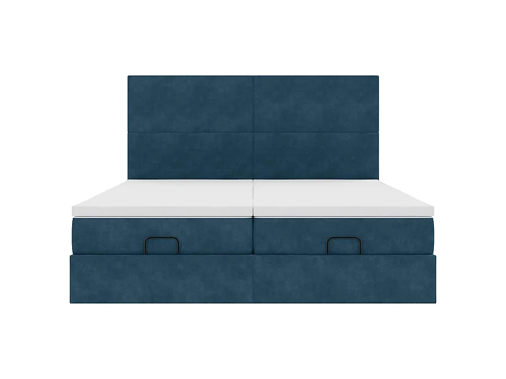 Cadre de lit ottoman avec matelas bleu foncé 160x200 cm velours