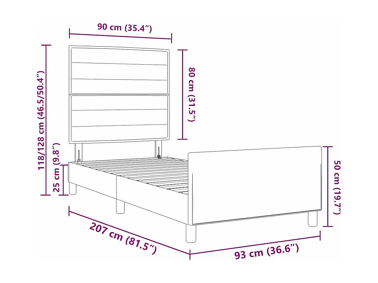 Estructura de cama con cabecera Gris claro 90 x 200 cm tela