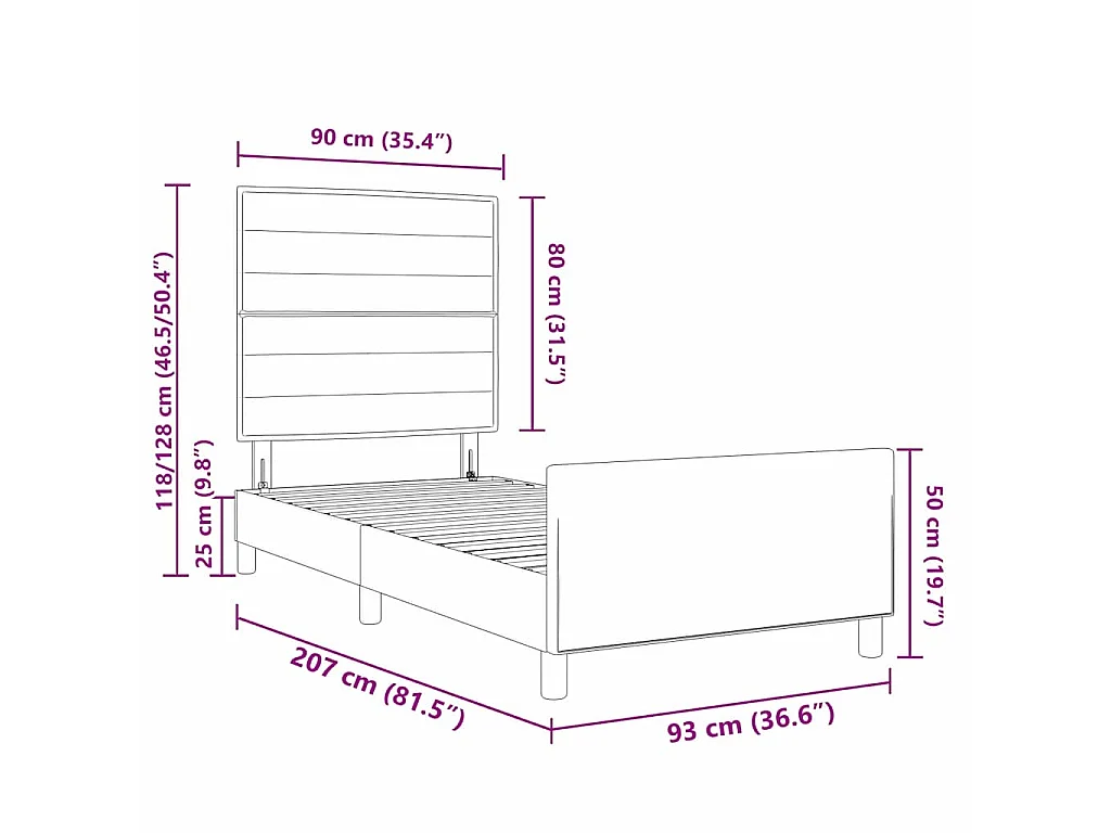 Bedframe met hoofdeinde Lichtgrijs 90 x 200 cm Stof