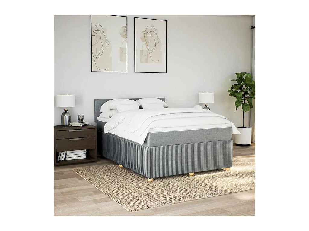 Sommier à lattes de lit avec matelas Gris clair 140x190cm Tissu
