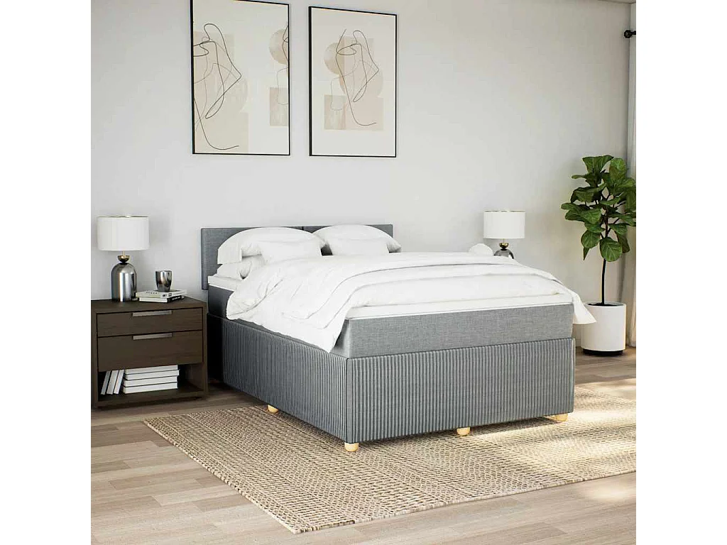 Sommier à lattes de lit avec matelas Gris clair 140x190cm Tissu