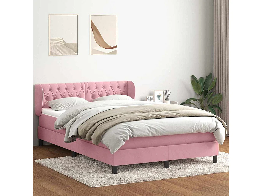 Cama box spring com colchão 160x210 cm veludo rosa