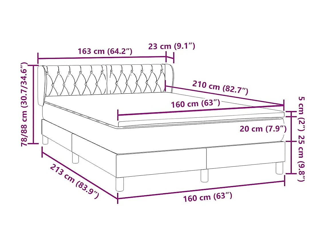 Cama box spring com colchão 160x210 cm veludo rosa