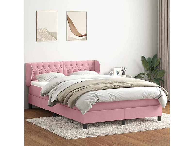 Cama box spring com colchão 160x210 cm veludo rosa