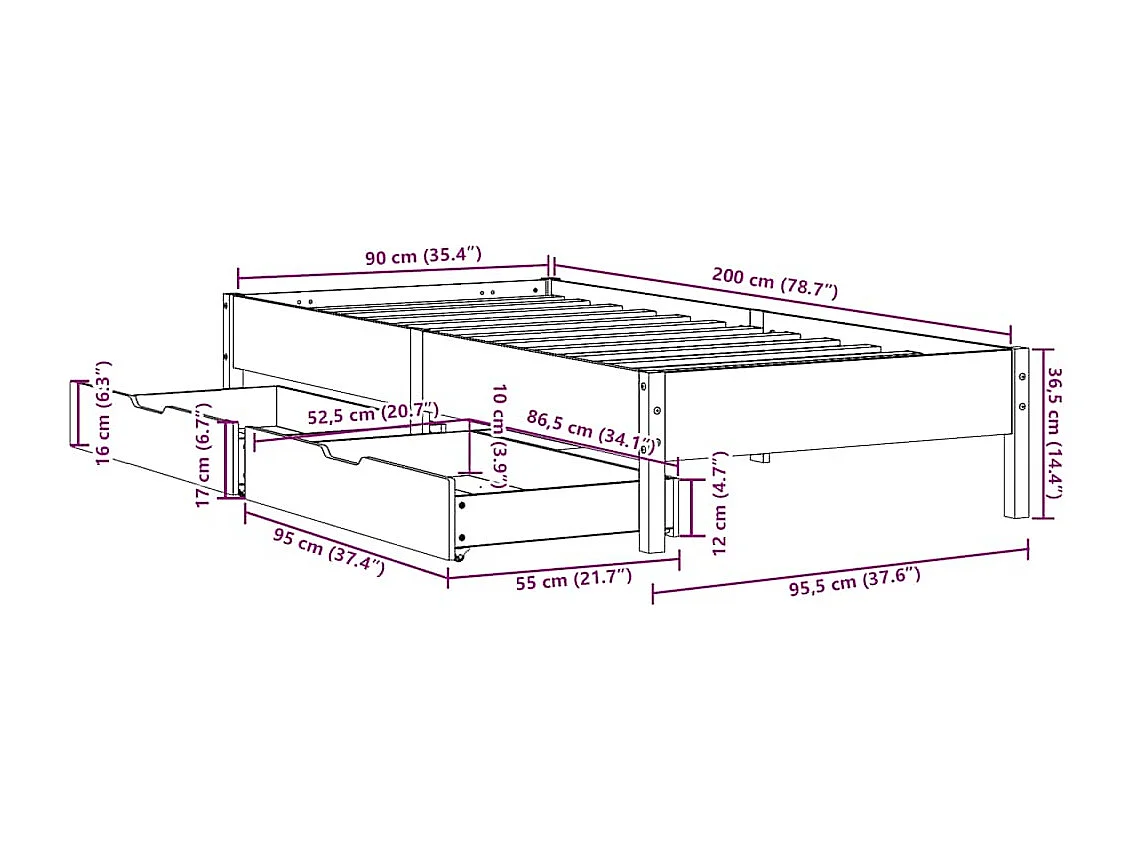 Estructura de cama sin colchón madera de pino blanca 90x200 cm