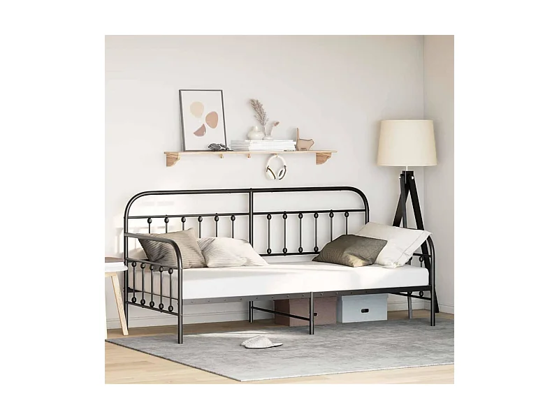 Cadre de lit de jour avec tête de lit Noir 90 x 200 cm Acier