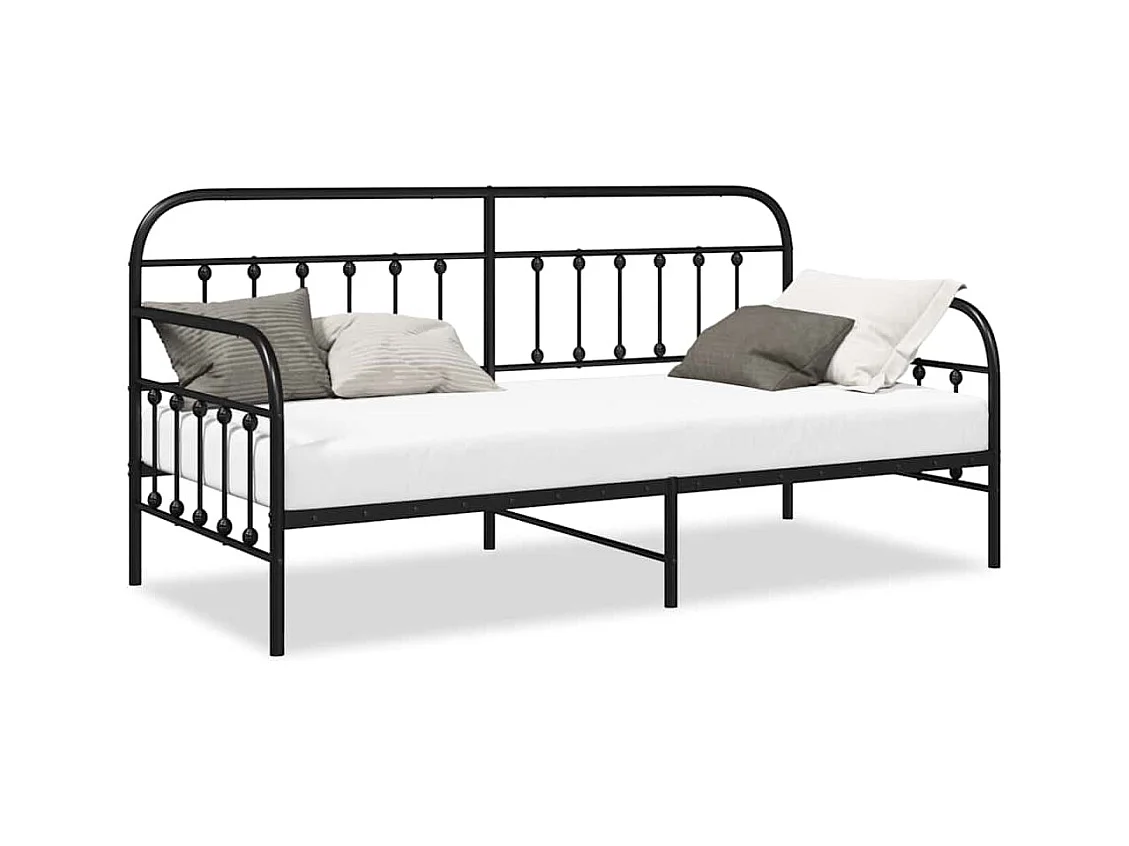 Cadre de lit de jour avec tête de lit Noir 90 x 200 cm Acier