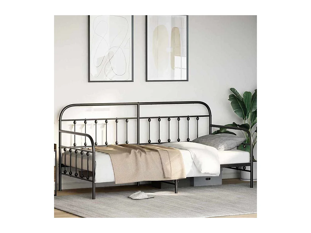 Cadre de lit de jour avec tête de lit Noir 90 x 200 cm Acier