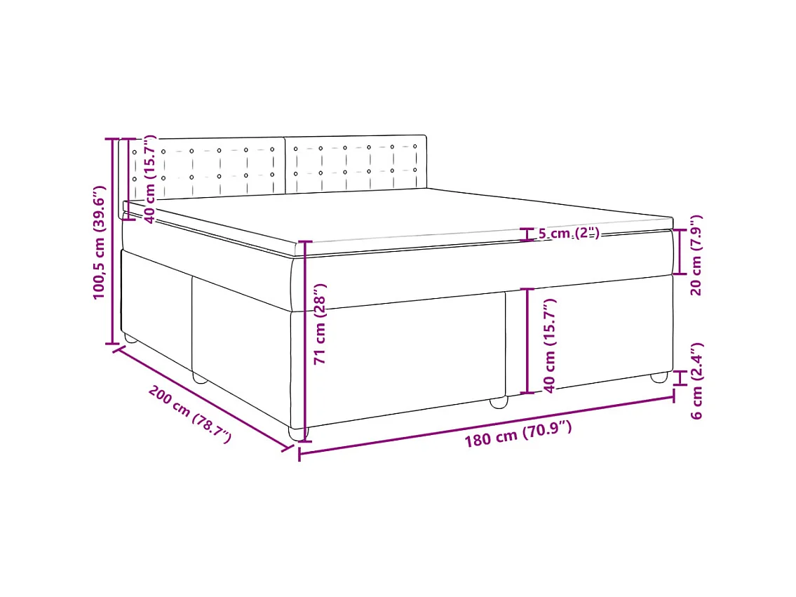 Cama box spring con colchón tela negro 180x200 cm