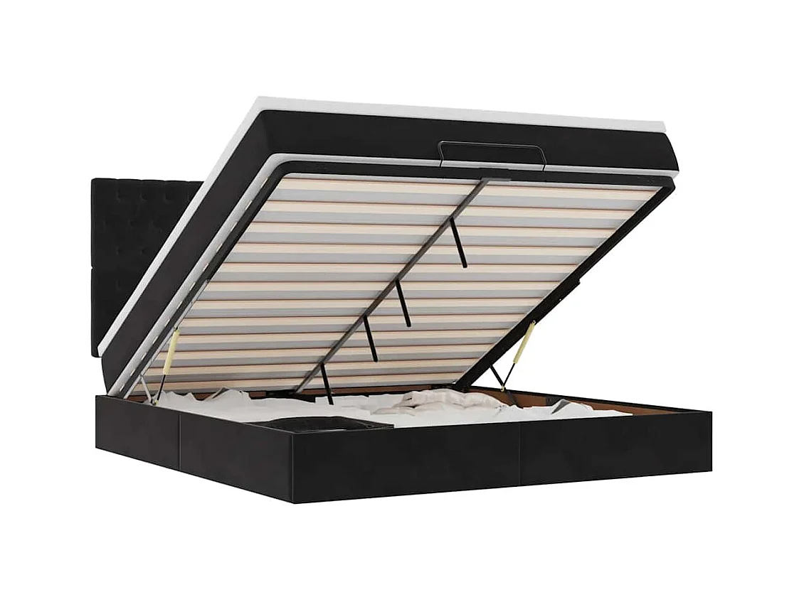 Cadre de lit ottoman avec matelas noir 160x200 cm velours