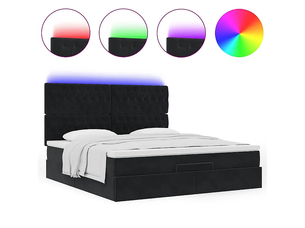 Struttura Letto Pouf con Materassi Nero 160x200 cm in Velluto
