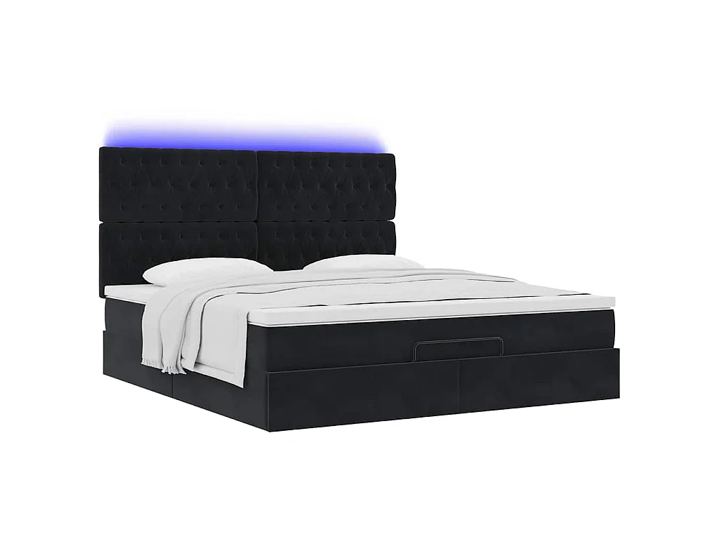 Struttura Letto Pouf con Materassi Nero 160x200 cm in Velluto