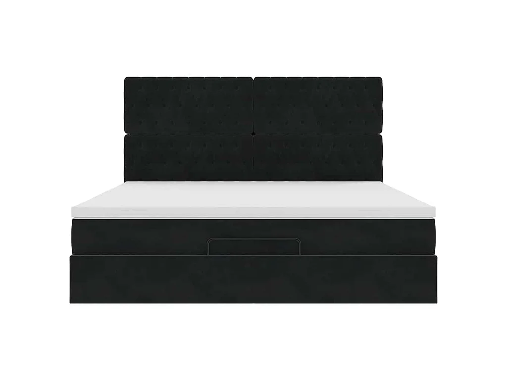 Struttura Letto Pouf con Materassi Nero 160x200 cm in Velluto