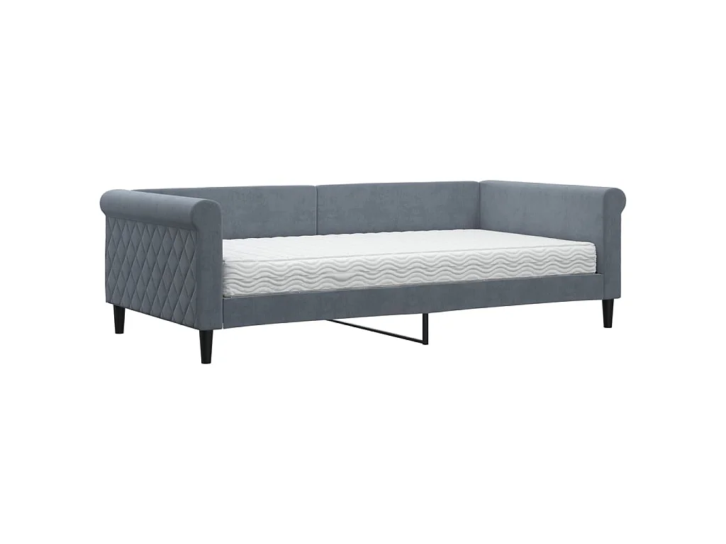 Divano Letto con Materasso Grigio Scuro 100x200 cm in Velluto