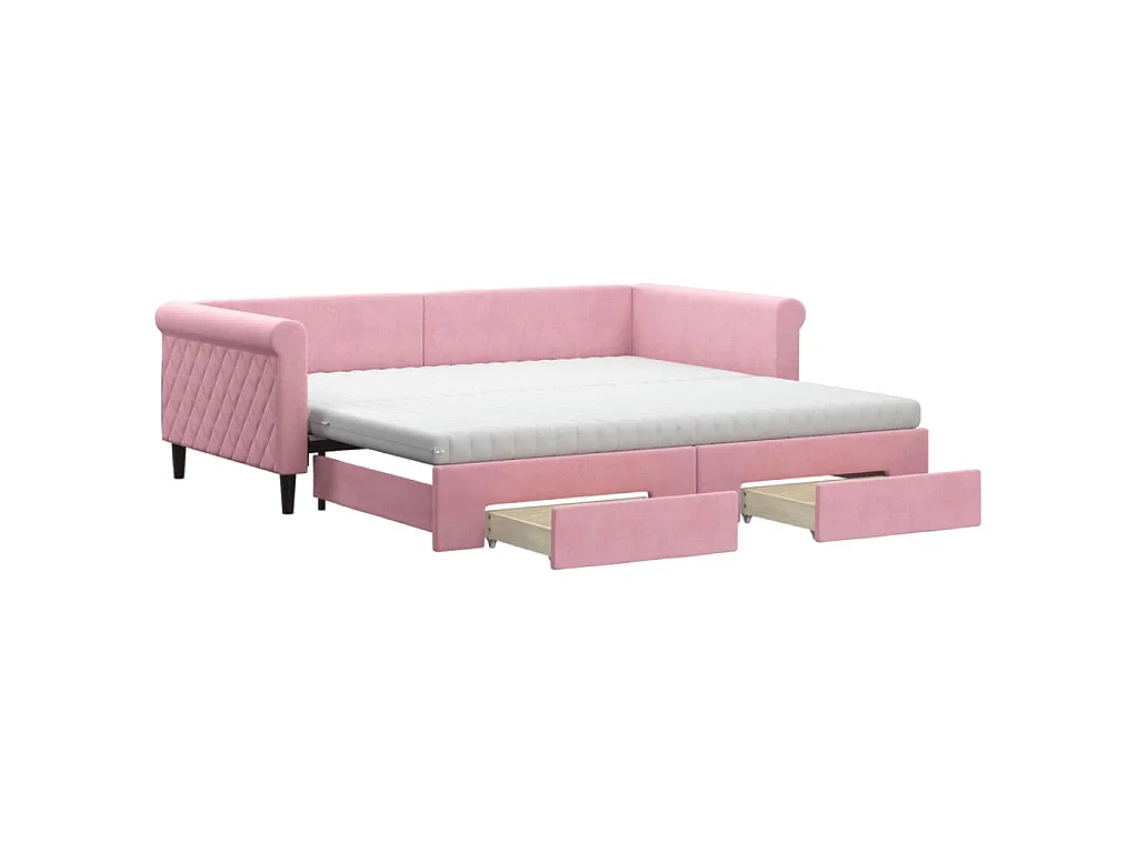 Divano Letto Estraibile con Cassetti Rosa 100x200 cm Velluto