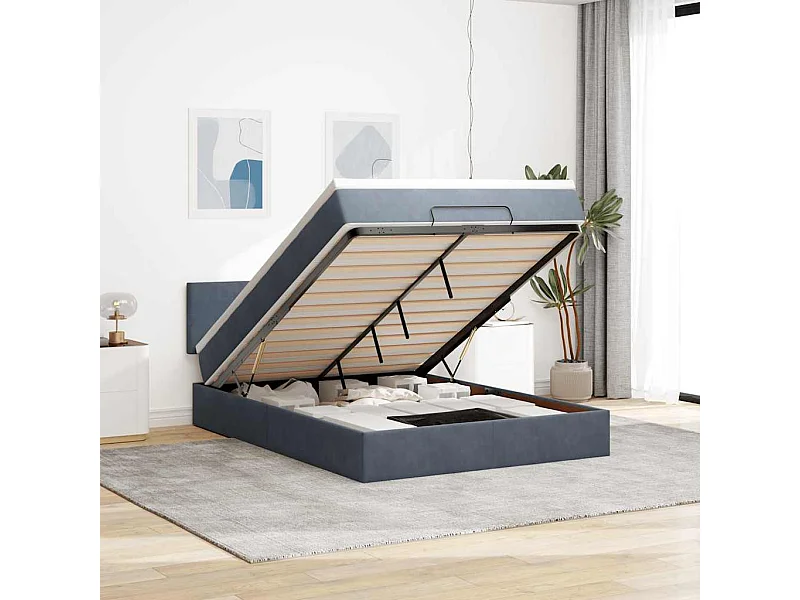 Ottoman-Bett mit Matratze Dunkelgrau 140x190 cm Samt