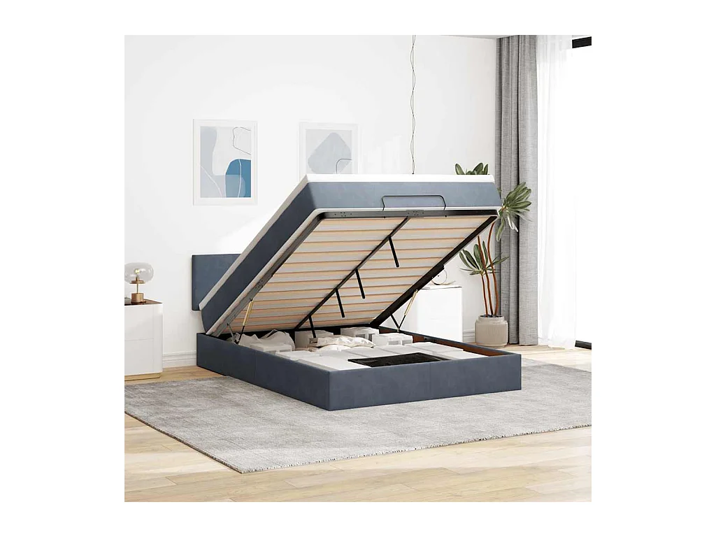 Cadre de lit ottoman avec matelas gris foncé 140x190 cm velours