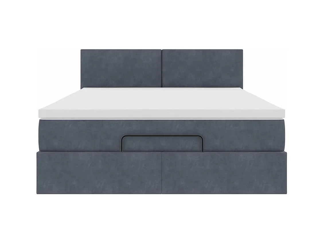 Cadre de lit ottoman avec matelas gris foncé 140x190 cm velours