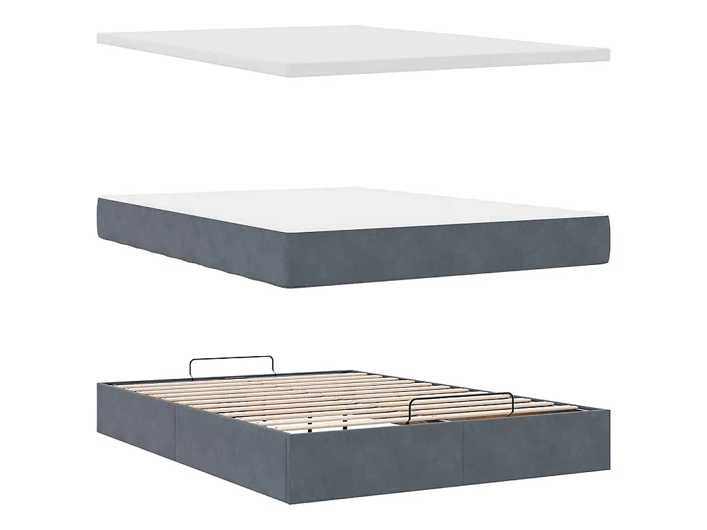 Estructura cama otomana colchón terciopelo gris oscuro