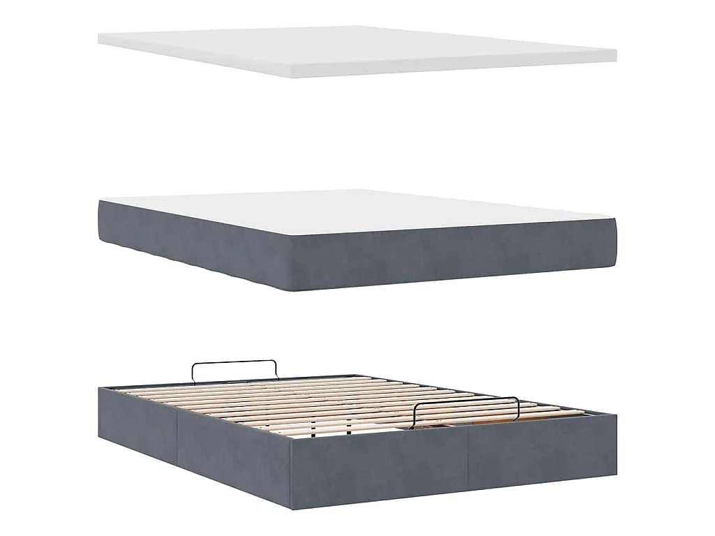 Estructura cama otomana colchón terciopelo gris oscuro