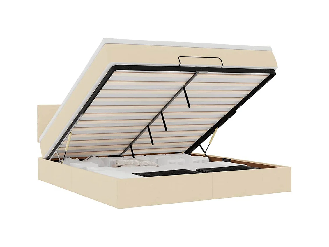 Cadre de lit ottoman avec matelas crème 160x200 cm tissu