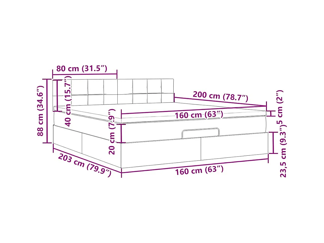 Cadre de lit ottoman avec matelas crème 160x200 cm tissu