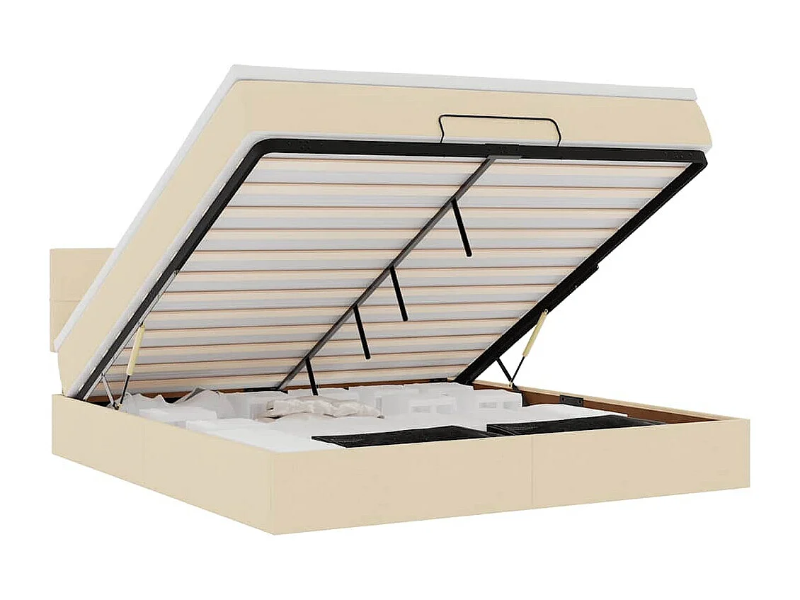 Cadre de lit ottoman avec matelas crème 160x200 cm tissu