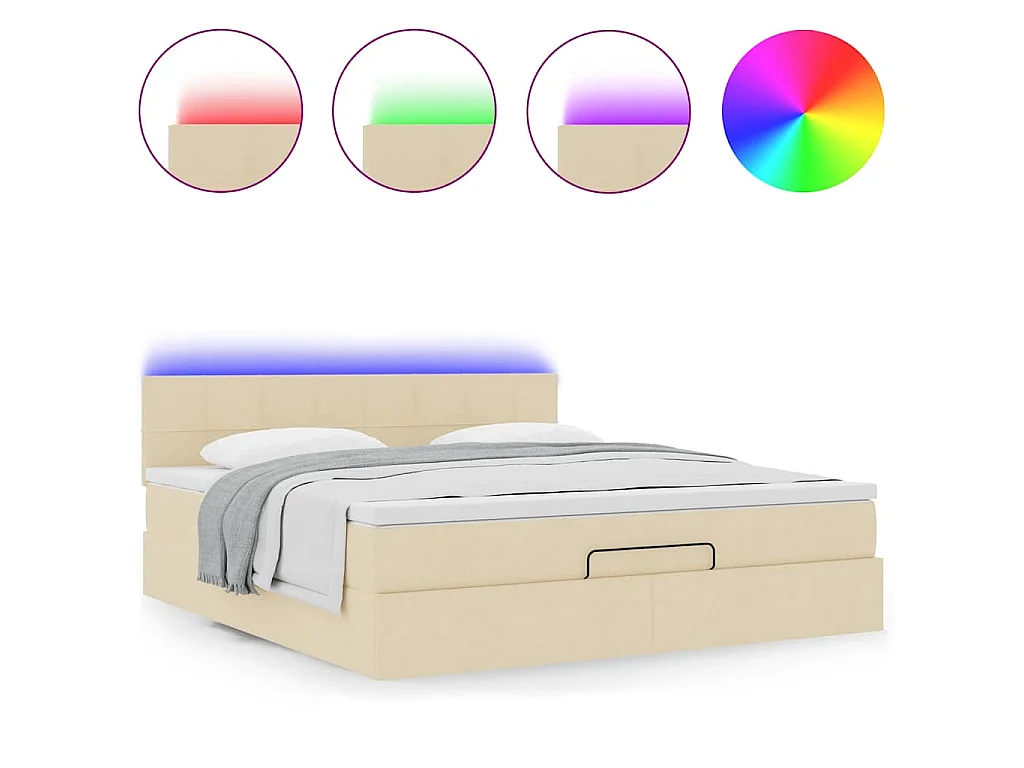 Ottoman-Bett mit Matratze & LEDs Creme 160x200 cm Stoff