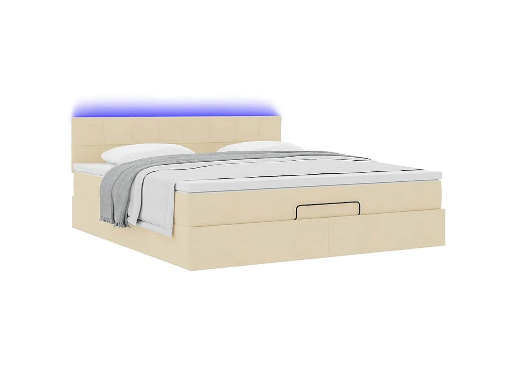 Ottoman-Bett mit Matratze & LEDs Creme 160x200 cm Stoff