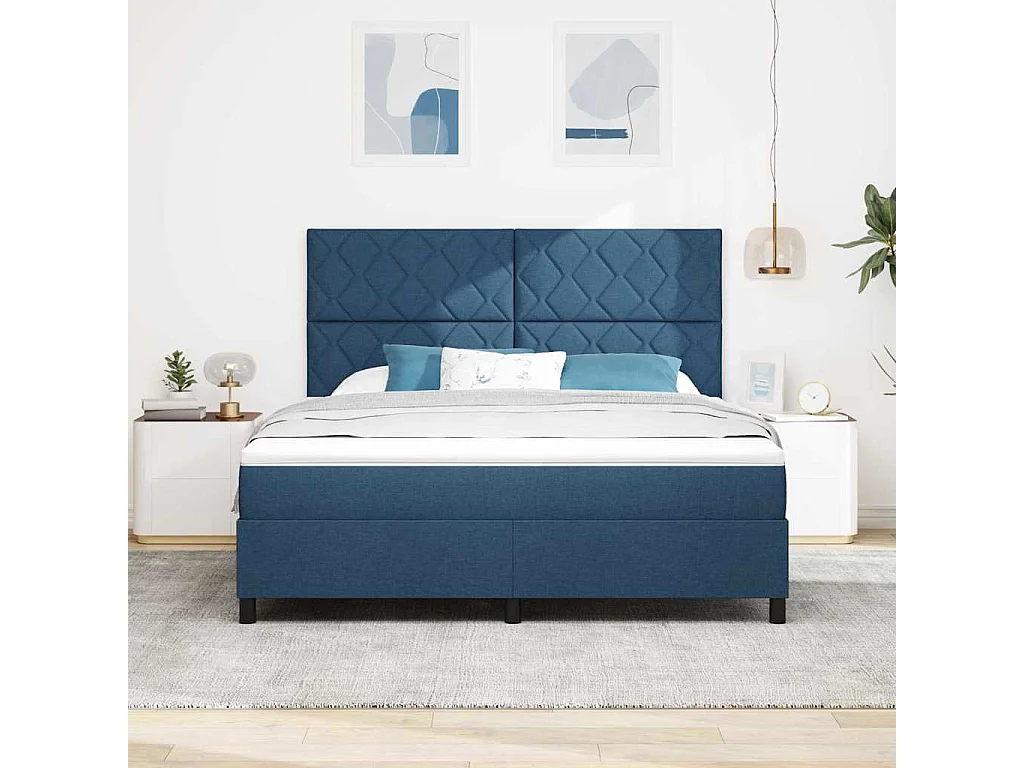 Cama Box com colchão com cabeceira Azul 180 x 200 cm tecido