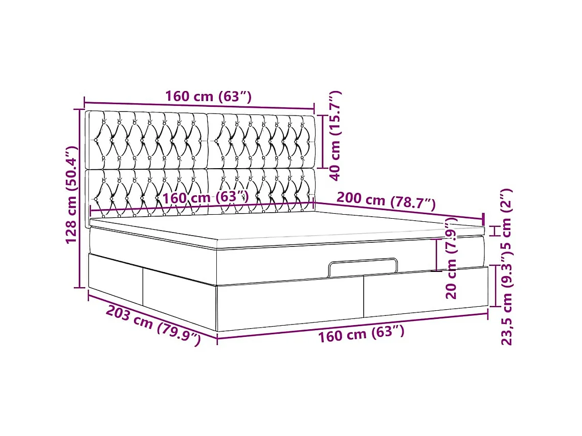 Ottoman-Bett mit Matratzen Dunkelblau 160x200 cm Samt