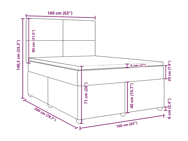 Boxspringbett mit Matratze Dunkelgrau 160x200 cm Stoff