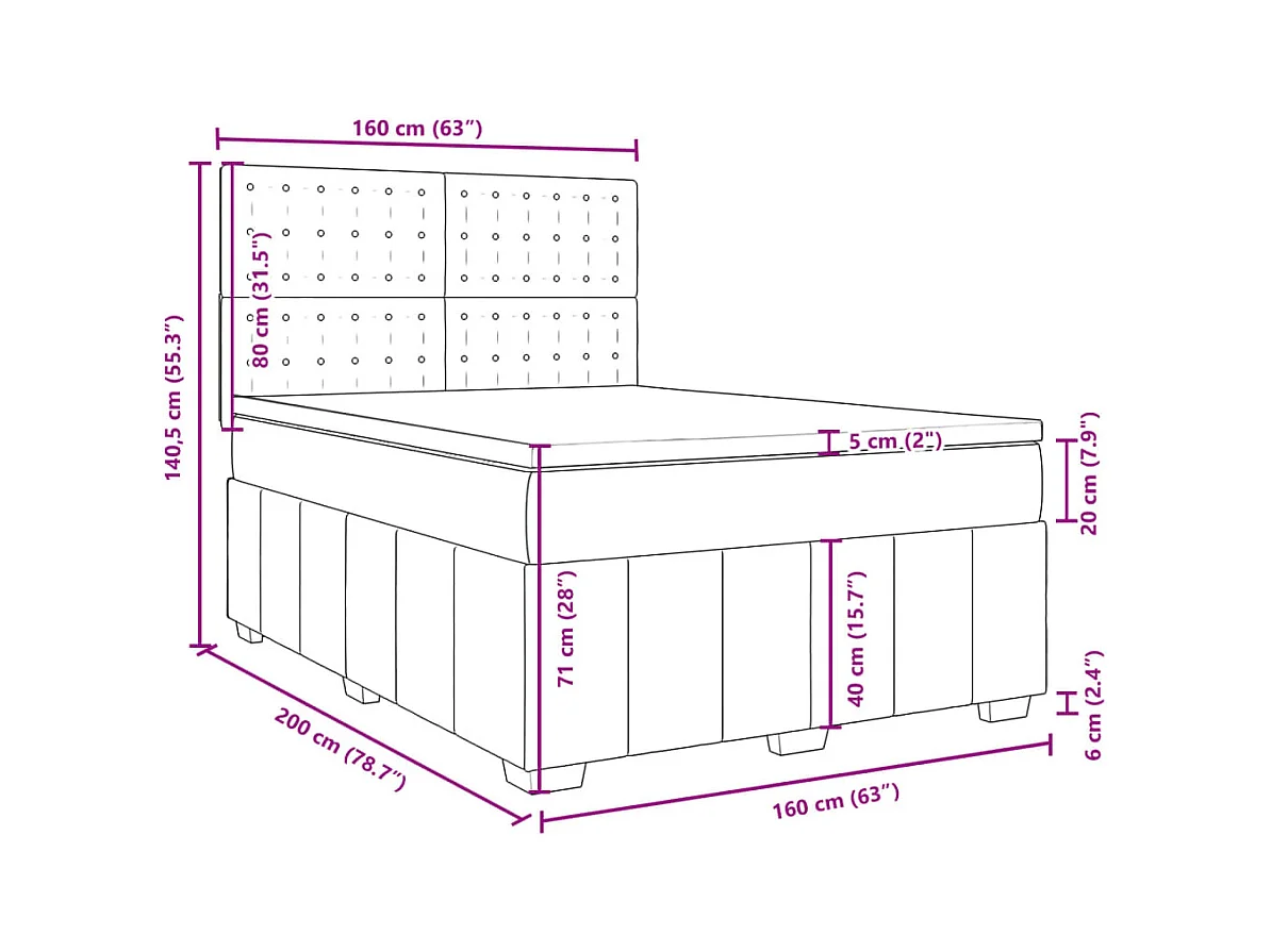 Boxspringbett mit Matratze Schwarz 160x200 cm Stoff