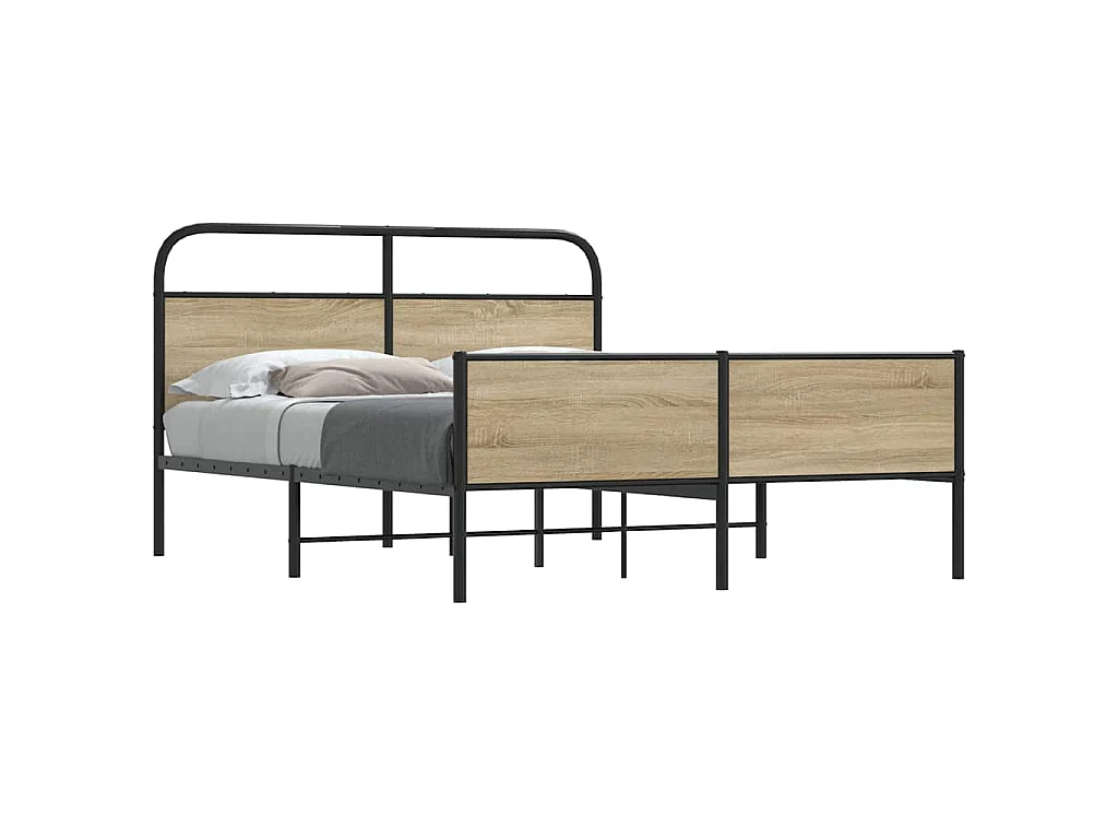Cadre de lit en métal sans matelas chêne fumé 160x200 cm