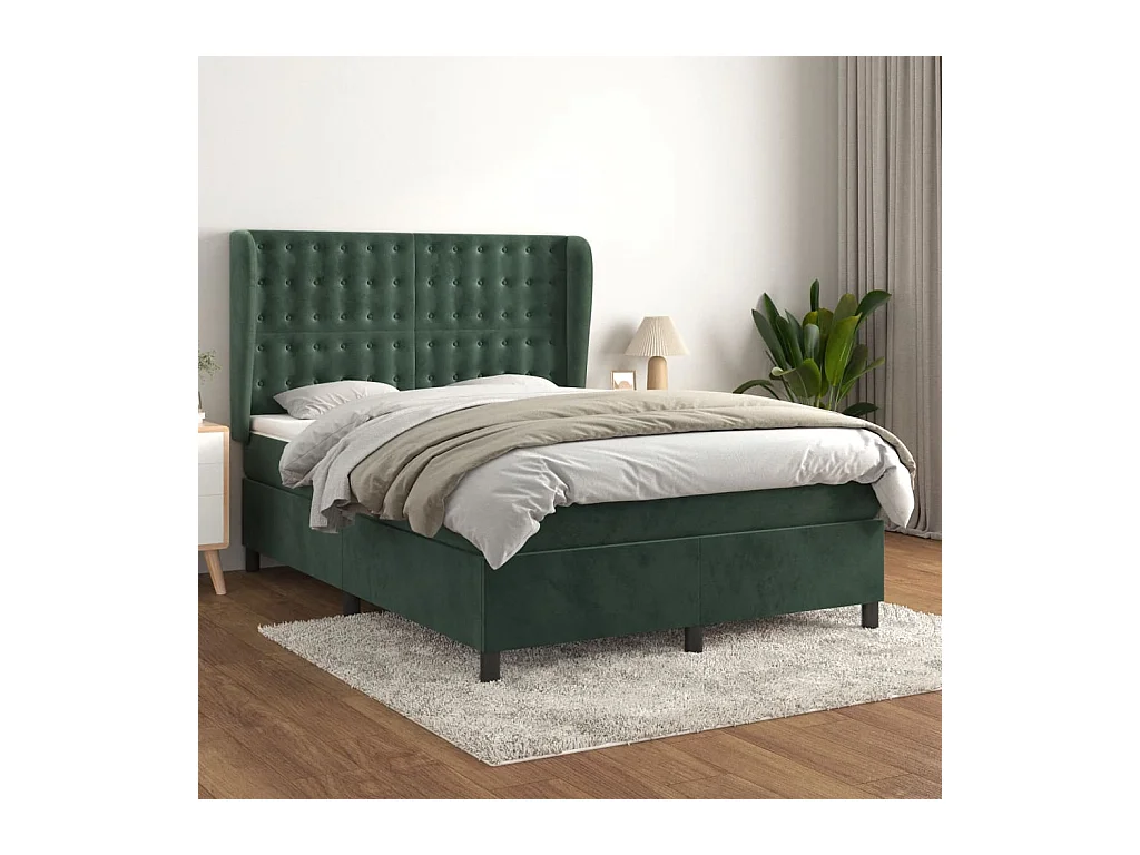 Sommier à lattes de lit et matelas Vert foncé 140x200cm Velours