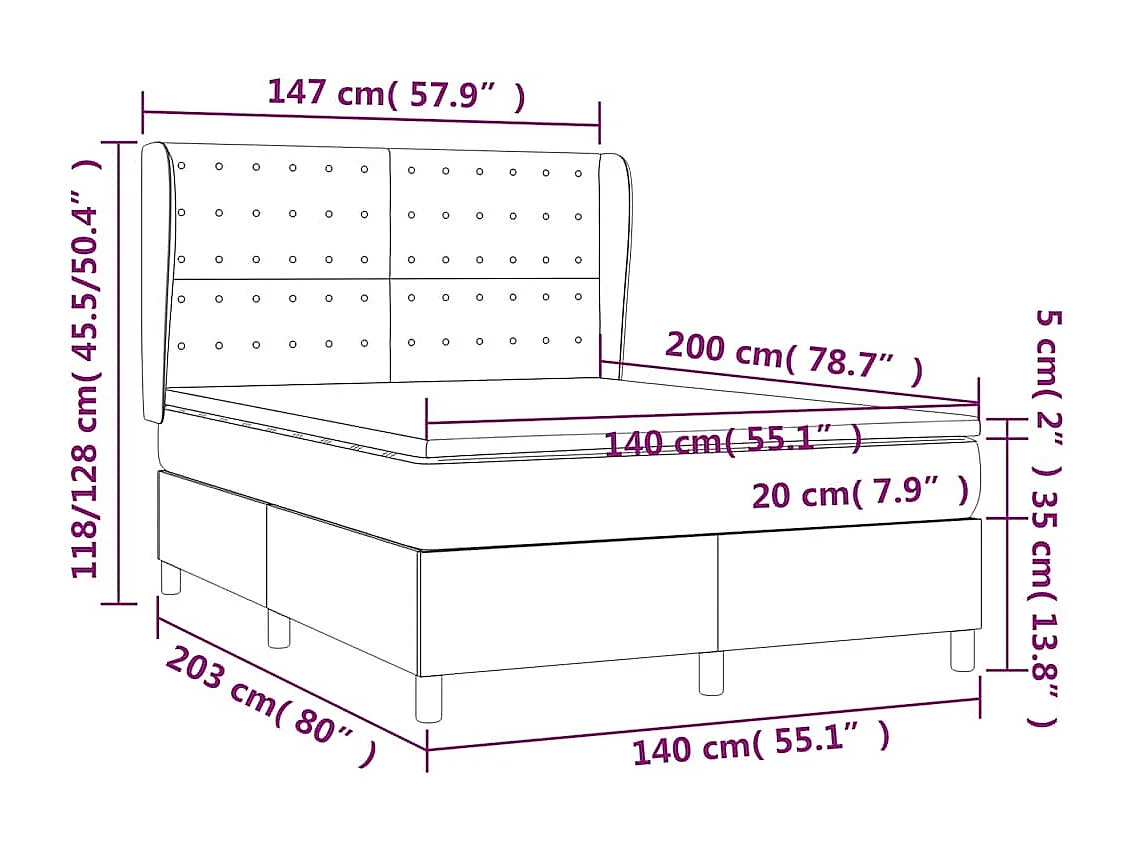 Giroletto a Molle con Materasso Verde Scuro 140x200 cm Velluto