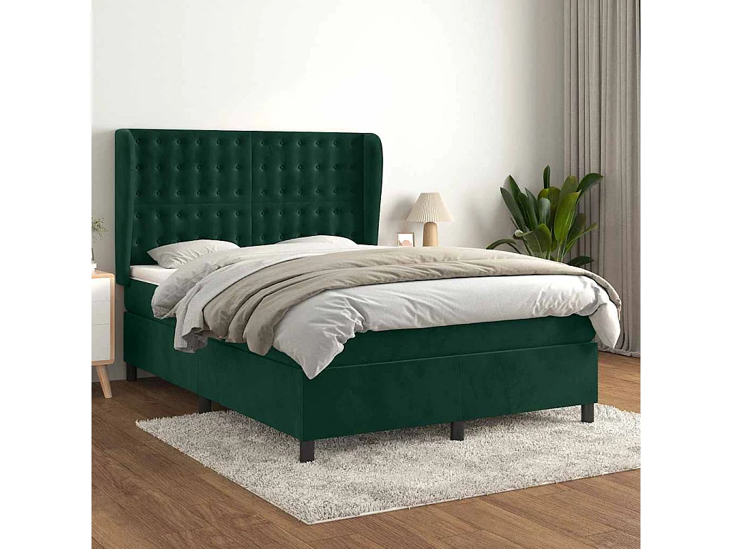 Sommier à lattes de lit et matelas Vert foncé 140x200cm Velours
