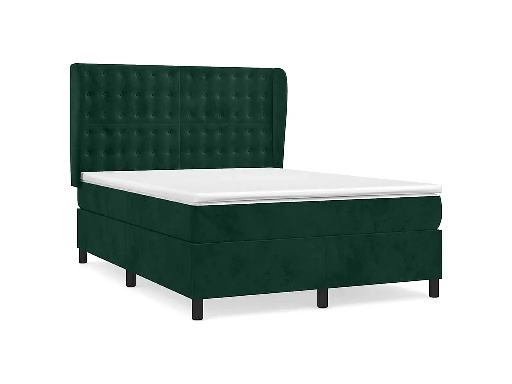 Cama box spring con colchón terciopelo verde oscuro 140x200 cm