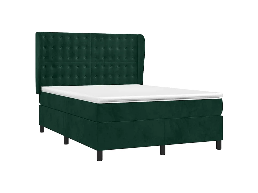 Cama box spring con colchón terciopelo verde oscuro 140x200 cm