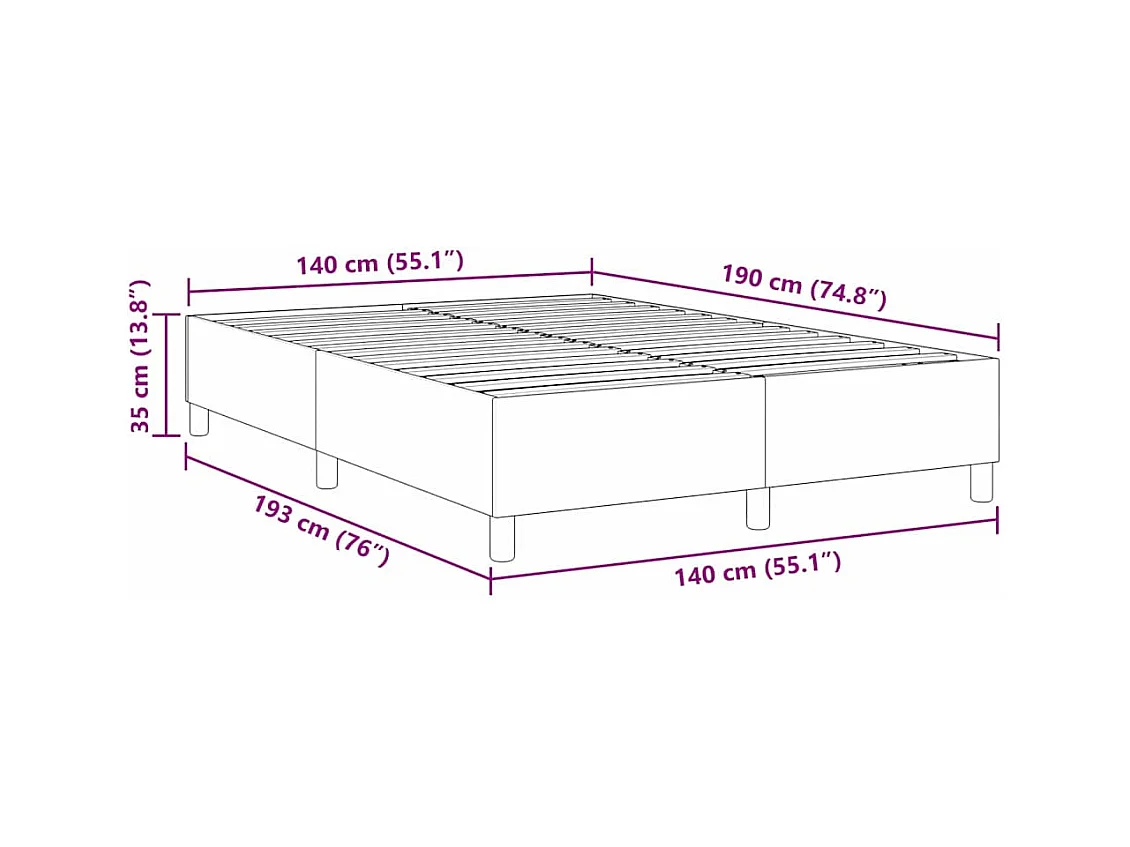 Lit à ressorts Gris foncé 140 x 190 cm Tissu en velours côtelé