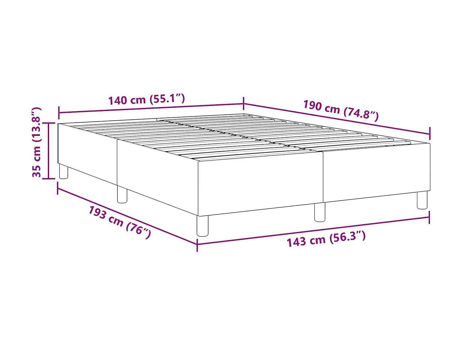 Platform bedframe Donkergrijs 140 x 190 cm Stof