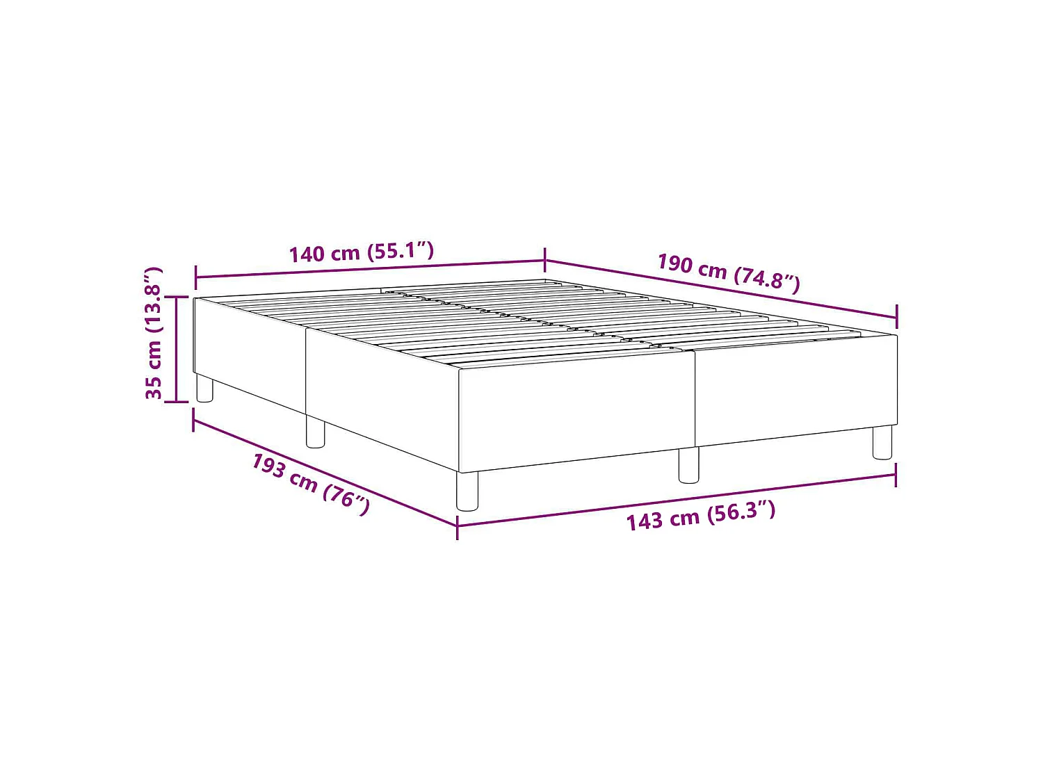 Struttura letto piattaforma Grigio scuro 140 x 190 cm