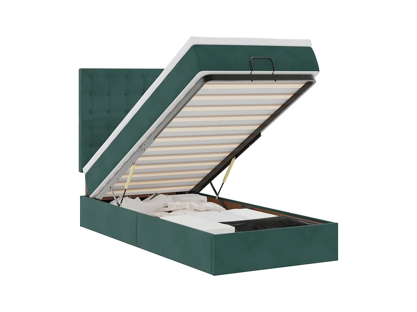 Cadre de lit ottoman avec matelas vert foncé 90x200 cm velours