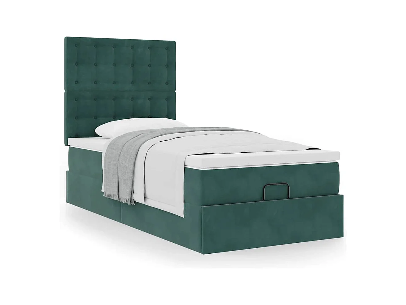 Cadre de lit ottoman avec matelas vert foncé 90x200 cm velours
