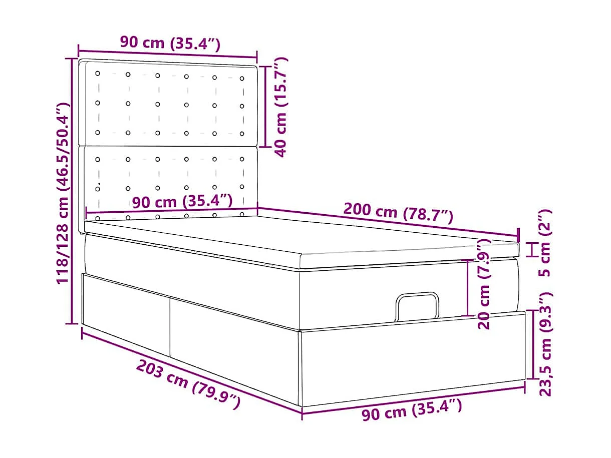 Struttura Letto Pouf con Materassi 90x200 cm in Velluto