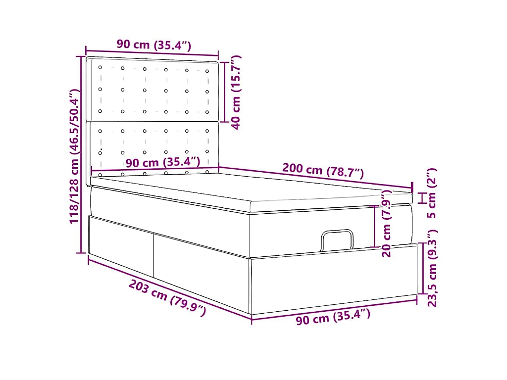 Struttura Letto Pouf con Materassi 90x200 cm in Velluto