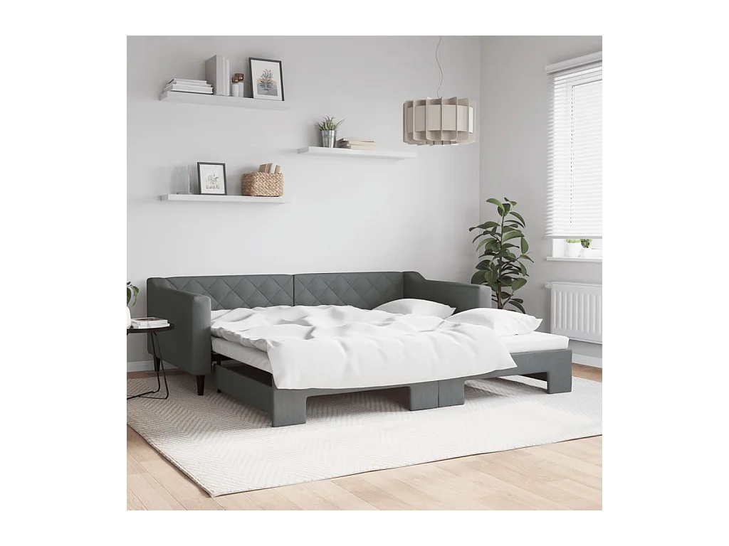 Slaapbank met onderschuifbed 100x200 cm stof donkergrijs