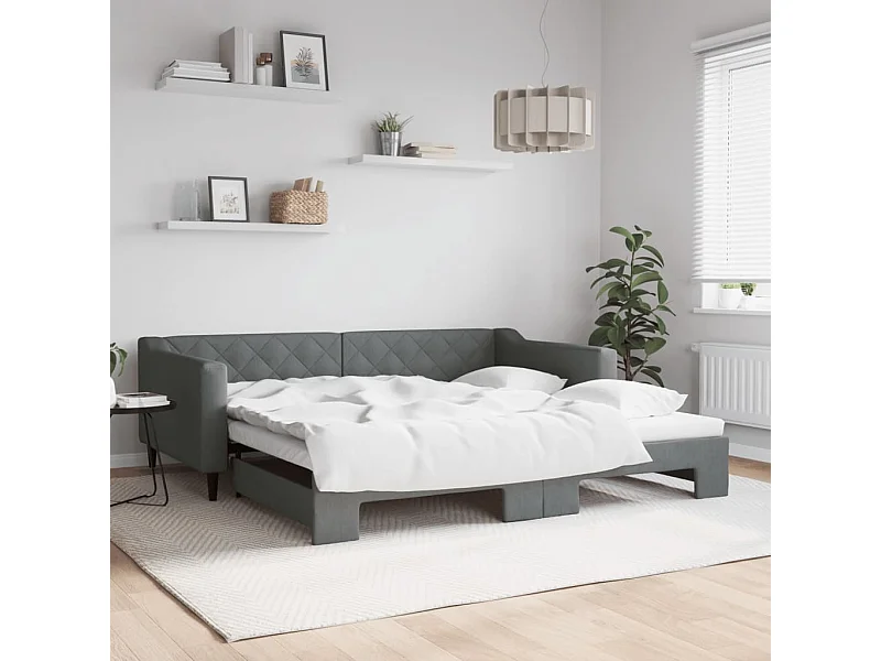 Lit de jour avec gigogne sans matelas gris foncé 100x200 cm