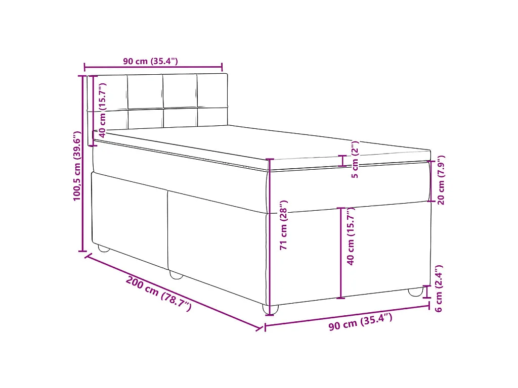 Sommier à lattes de lit avec matelas Bleu 90x200 cm Tissu